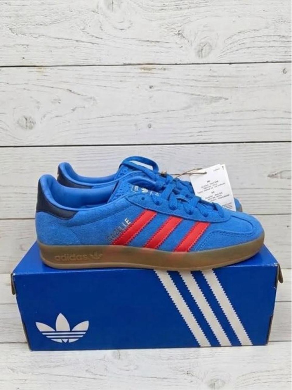 Adidas Youth Gazelle Suede Sneakers - Blue with Red Stripes